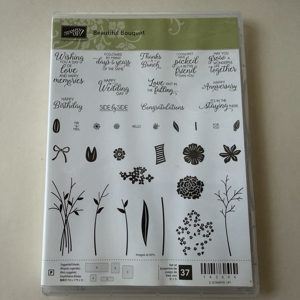 Stampin' Up! Beautiful Bouquet Stamp Set 143666 Greeting Sentiments Floral NEW